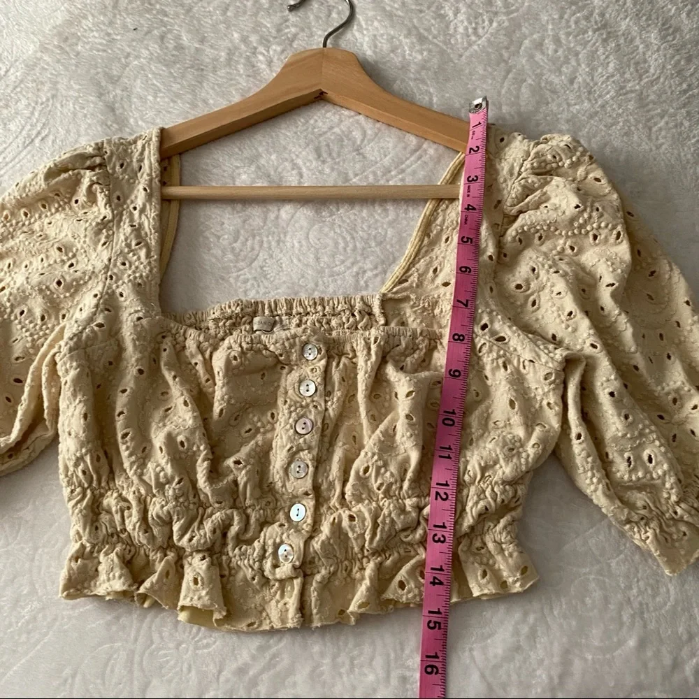 UO Tan Button Down Eyelet Crop Top